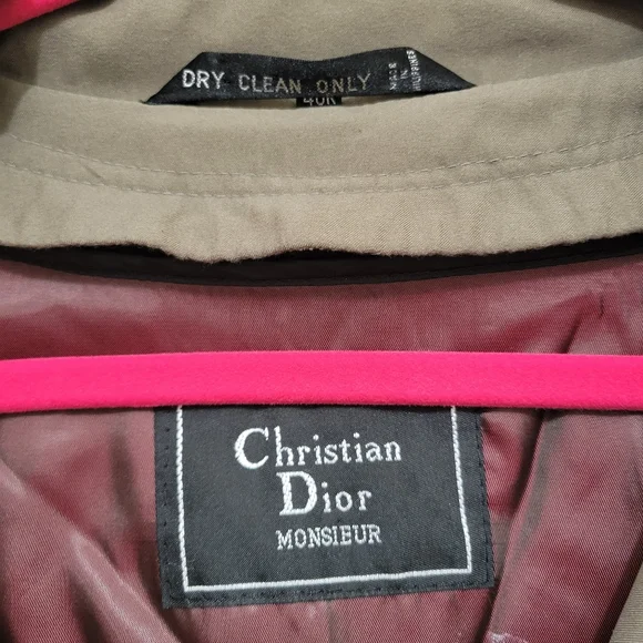 Vintage Mens CHRISTIAN DIOR Trench Coat Jacket Belted + Lining Brown Size 40